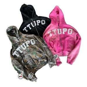 High Quality Customized 100% Cotton Fleece Collar French Terry Vintage Distressed Embroidered Acid Wash <b>Cropped</b> <b>Zip</b> <b>up</b> <b>Hoodies</b> - Product Image 3