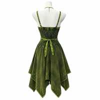 Robe Corset Gothique Vintage en Coton Vert Forêt pour Femme, avec Corsage en Dentelle et Ourlet Brodé, Sans Manches, Style Cottage
