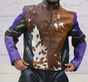 Custom Cowhide Leather <b>Jacket</b> Mens Patchwork Fur Real Leather Biker Coat Luxury Multi Color Outerwear Wholesale Clothing Factory - Product Image 6