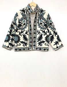 Hand Embroidered Paisley Pattern Cotton Blouson <b>Jacket</b> With <b>Mandarin</b> <b>Collar</b> Full Sleeve Spring Women's Suzani Embroidered <b>Jacket</b> - Product Image 2