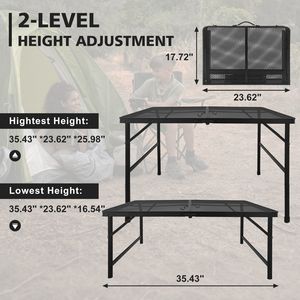 Tavolo da campeggio pieghevole portatile leggero da 3 piedi con piano in rete per picnic all'aperto e barbecue, nero - Product Image 3