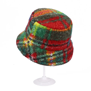 Faux Fur Checkered <b>Bucket</b> <b>Hat</b> Unisex Winter Casual Adult Style - Product Image 5