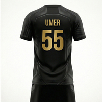 Conjunto de Entrenamiento de Fútbol Profesional Unisex, Jersey y Pantalones Cortos de Fútbol con Estampado Personalizado, Transpirables, UPF 50+, Talla Grande, Negro y Dorado, Deportivo