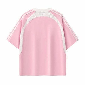 Camiseta Oversize Rosa de Manga Raglán para Hombre, Casual, Cuello Redondo, Tejida, Color Sólido con Ribete en Contraste, Diseño Liso - Product Image 2