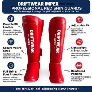 Protège-tibias et protège-pieds en cuir PU rouge de qualité supérieure pour arts martiaux, personnalisables OEM, pour entraînement de kickboxing, Muay Thai, Karaté et protection de sécurité - Product Image 5
