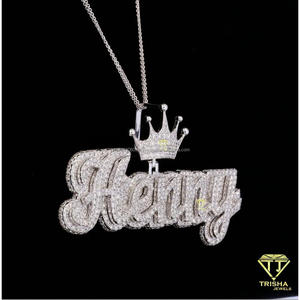 Collier de luxe personnalisé Henny Script en moissanite certifiée GIA, en argent sterling 925 plaqué or, avec nom couronné, taille brillant, style Hip Hop - Product Image 3