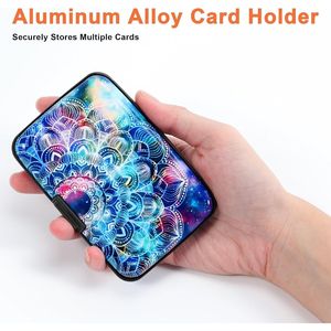Aluminum Alloy Card Holder RFID Blocking Metal <b>Wallet</b> for Women and Men <b>Small</b> Business Accessory with Mandala Design - Product Image 2