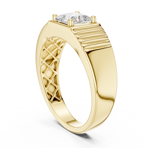 Anillo Solitario de Oro Amarillo de 10K con Diamante Cultivado en Laboratorio para Hombre, Anillo de Sello Imperial Radiante, Anillo Moderno para Caballero - Product Image 2