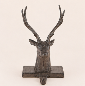 Wholesale Heavy Duty Cast Iron Reindeer <b>Stocking</b> <b>Holder</b> For Fireplace Mantle Rustic Antique Brown Stag Head Christmas <b>Stocking</b> - Product Image 5
