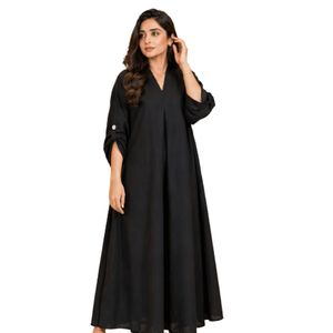 Women's Black Solid Maxi Long Sleeve <b>Dress</b> <b>Loose</b> Fit Casual Elegant Full Length Robe Soft Comfortable Traditional <b>Dress</b> - Product Image 3