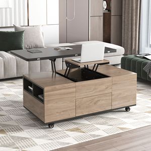 Tavolino da Caffè Moderno Multifunzionale con Piano Sollevabile, Cassetti e Ripiani, Arredamento Pratico ed Elegante - Product Image 1