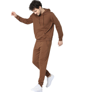 Custom Print Winter Hooded 100% Cotton Fleece Men's Tracksuit Set Flared Pant Pullover Hoodie Streetwear Solid Heavyweight - Product Image 2