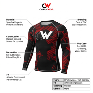 Chemise de compression pour homme à col montant, séchage rapide, en Spandex/Polyester, anti-bactérienne, manches longues, Rashguard 220g, impression numérique – Approvisionnement direct usine - Product Image 3