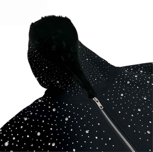 Sweat à capuche imprimé strass en mélange de coton premium, pull oversize streetwear, fournisseur en gros, sweat à capuche strass cristal - Product Image 2