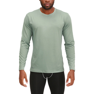 เสื้อยืดคอกลมแขนยาวสีเทาสำหรับผู้ชาย ทรงปกติ ผ้าฝ้ายถัก สวมใส่สบาย สีพื้น ระบายอากาศได้ดี เหมาะสำหรับออกกำลังกาย - Product Image 2
