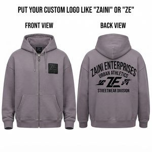 Sweat à capuche zippé pour homme, 380 GSM, coton polyester molletonné, couleur gris, poids lourd, patch en silicone personnalisé, impression de logo, OEM ODM - Product Image 1