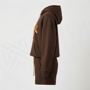 Ensemble 2 pièces sweat à capuche et short pour femme, qualité supérieure, coupe décontractée, en molleton de coton, longueur au-dessus du genou - Product Image 3