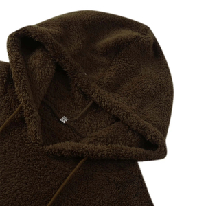 <b>Men's</b> Brown <b>Sherpa</b> Hooded <b>Fleece</b> Sweatshirt Oversized Casual Winter Wear Pocket Design Regular Fit Knitted Solid Color - Product Image 3