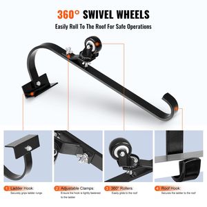 Set di 2 Ganci per Tetto in Acciaio Resistente con Ruota Fissa e Barra Girevole, Estensione per Grondaia, Stabilizzatore per Scala - Product Image 5