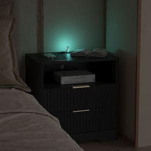 Smart Black Nightstand with <b>Charging</b> Station and Night Light Bedroom Storage Cabinet <b>Bedside</b> <b>Table</b> - Product Image 6