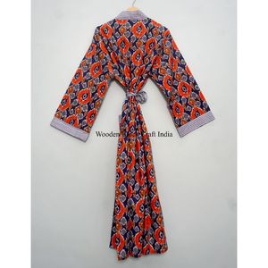 Nuevo Kimono de Algodón Estampado a Mano para Mujer con Cinturón, Ligero, Estilo Boho, para Usar como Ropa de Dormir o para el Verano - Product Image 5
