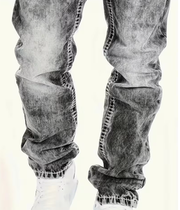 Pantalon Harem Streetwear pour Homme en Coton Denim Imprimé Gaufré Dégradé Taille Haute Coupe Ample Style Automne Délavé au Sable - Product Image 4