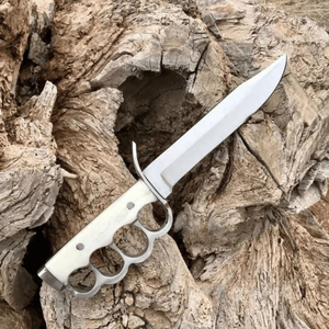 Cuchillo Bowie de Hoja Fija Hecho a Mano con Acabado Pulido Espejo y Mango de Hueso, Cuchillo de Caza Premium para Exteriores - Product Image 1