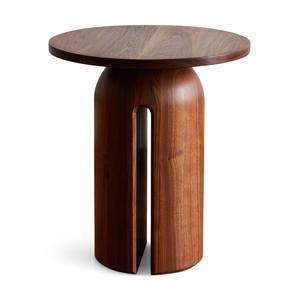 Mesa Auxiliar Redonda de Madera con Pedestal Arqueado y Recorte, Mesa de Centro de Madera Sólida para Sala de Estar, Estilo Minimalista - Product Image 1