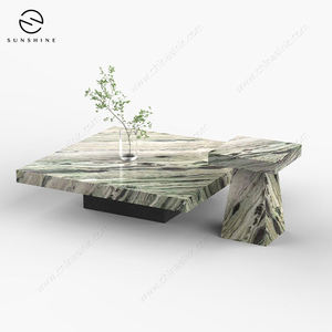 Table basse moderne en marbre avec base noire, mobilier de salon minimaliste, design en pierre fait main - Product Image 4