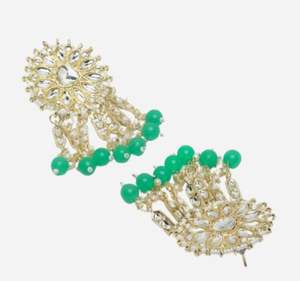 Pendientes Colgantes con Forma de Flor, Chapados en Oro, Hechos a Mano en India, con Cristales de Imitación y Perlas, Modernos para Mujer - Product Image 3