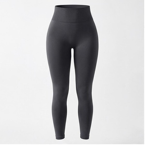 High Waist Full Length <b>Seamless</b> <b>Leggings</b> Solid Black Spandex Nylon Four-Way Stretch Yoga Wear Women's Sportswear - Product Image 1