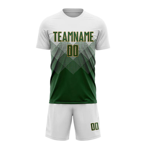 Custom White Green-old Gold Heat-transfer Printed V-neck Adjustable Strap Mesh Soccer Uniform Breathable Lightweight Unisex 100% - Product Image 2