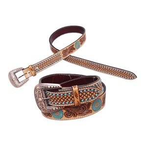 Cinturón occidental con diseño en relieve a mano y pasador de sandía Fabricante de proveedor superior de cuero de la mejor calidad para hombres y mujeres - Product Image 1