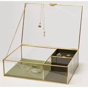 Premium Metal and Glass Jewelry <b>Box</b> Storage Organizer for Rings <b>Earrings</b> Necklace Accessories Home Use - Product Image 1