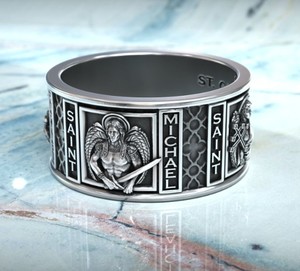 Bague audacieuse Saint Michel Ange Guerrier en argent sterling 925, style antique, pour homme et femme, bijoux de fête - Product Image 4