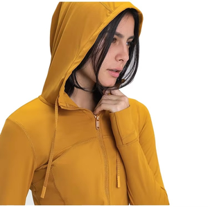 Vêtements de sport en gros pour femmes : Veste de fitness et yoga à coupe ajustée avec passe-pouces, idéale pour l'entraînement spécial, le fitness en extérieur et le jogging, avec capuche. - Product Image 1