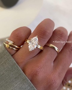 Bague solitaire de mariée SATVIK RATNA 3 carats, diamant de laboratoire taille marquise, certifié IGI, en or 14 carats, large, style cigare, pour déclaration de style - Product Image 4