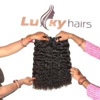 Rambut Manusia India Remy Mentah 100% Potongan Blunt Curly Bundles Double Drawn Hitam Alami Ujung Penuh Kutikula Tertata Rapi 100g Ekstensi Rambut