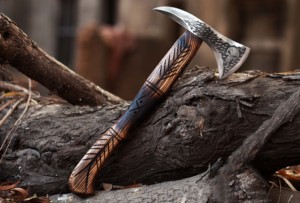 Handmade <b>Axe</b> Carbon Steel Blade With Etching <b>Wood</b> Handle With Leather Sheath Outdoor Knife - Product Image 5
