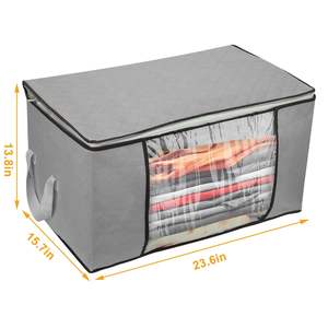 2Pcs Large Capacity 90L Foldable Closet Organizer Thick Fabric Clear Window Dual-<b>Zipper</b> Clothes <b>Storage</b> <b>Bag</b> - Product Image 5