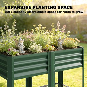 Fioriera Rialzata 80 cm in Acciaio Zincato con Ripiano Portaoggetti e Rivestimento Verde - Product Image 4