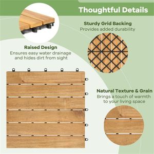 30 Piastrelle a Incastro in Legno di Acacia 30x30 cm con Drenaggio Rapido per Patio, Giardino, Bordo Piscina - Prodotto Naturale Categoria: Pavimentazione - Product Image 6