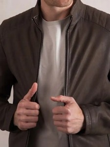 เสื้อแจ็คเก็ตหนังสีน้ำตาลสำหรับผู้ชาย - Product Image 1
