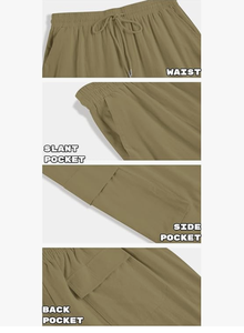 Pantalon cargo en coton vert olive pour hommes, avec cordon de serrage, taille élastique, coupe droite, léger, décontracté, respirant, pour l'été - Product Image 5