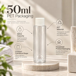 Bouteille ménagère transparente en PET de 50 ml |   Conteneur en plastique vide avec bouchon à vis pour le stockage de produits de soin personnel, lotion, shampoing, nettoyant, usage quotidien - Product Image 5