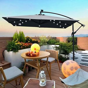 2,5x2,5 m quadrato esterno ad energia solare LED illuminato Patio ombrello impermeabile 8 costole a manovella Base trasversale per giardino piscina ombra mercato - Product Image 2