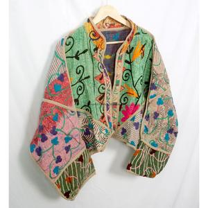 Vintage Bohemian Style Women's <b>Kantha</b> Quilted <b>Jackets</b> Jaipur Embroidery Button Handwoven Printed Cotton Autumn/Winter - Product Image 5