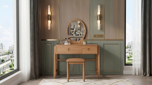 Ensemble de coiffeuse moderne en bois avec 2 tiroirs de rangement, meubles de chambre à coucher, style scandinave - Product Image 4