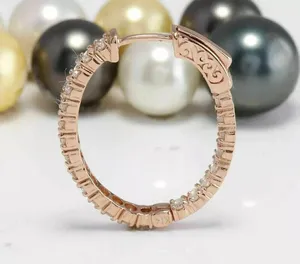 Pendientes de Aro de Moissanita con Corte Redondo y Pavé Completo, Chapados en Oro Rosa sobre Plata, Joyería de Lujo para Mujer - Product Image 5