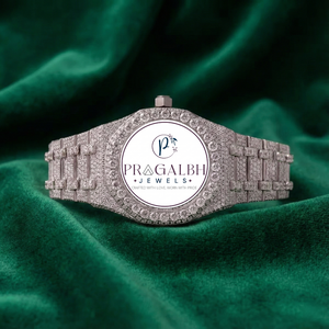 นาฬิกาเพชร Pragalbh Jewels หรูหรา ประดับเพชรเต็มหน้าปัด ทรงบาแกตต์และทรงกลม  ตัวเรือนสแตนเลสสตีล สำหรับผู้ชาย ผู้หญิง และทุกเพศ - Product Image 6